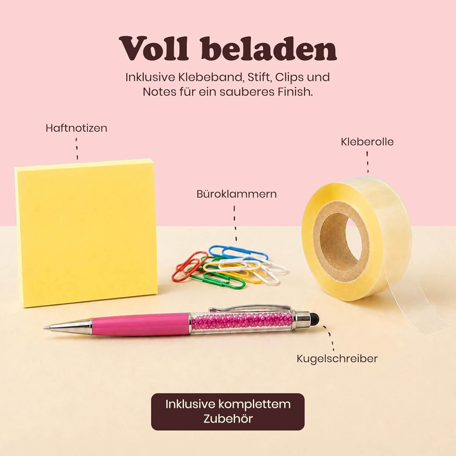 The Butt | Tape Dispenser and Supply Station | Funny Accessory for Office, Home or School | Fun Novelty Desk Tidy and Desktop Notepad Holder Includes Paper Clips, Notes and Pen | Ideal Present (Pink) – Bild 4