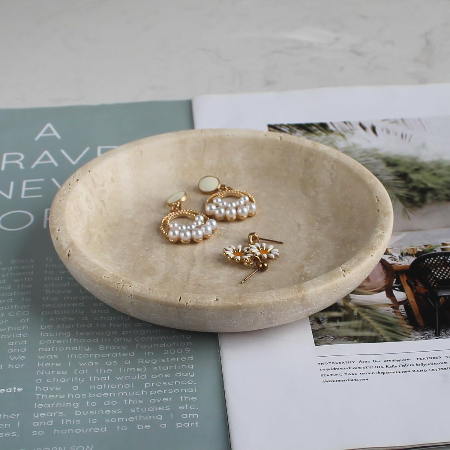 Natural Marble Travertine Jewellery Dish 14cm Jewellery Dish for Rings Earrings Gift for Wife Daughter (Beige Travertine) – Bild 6