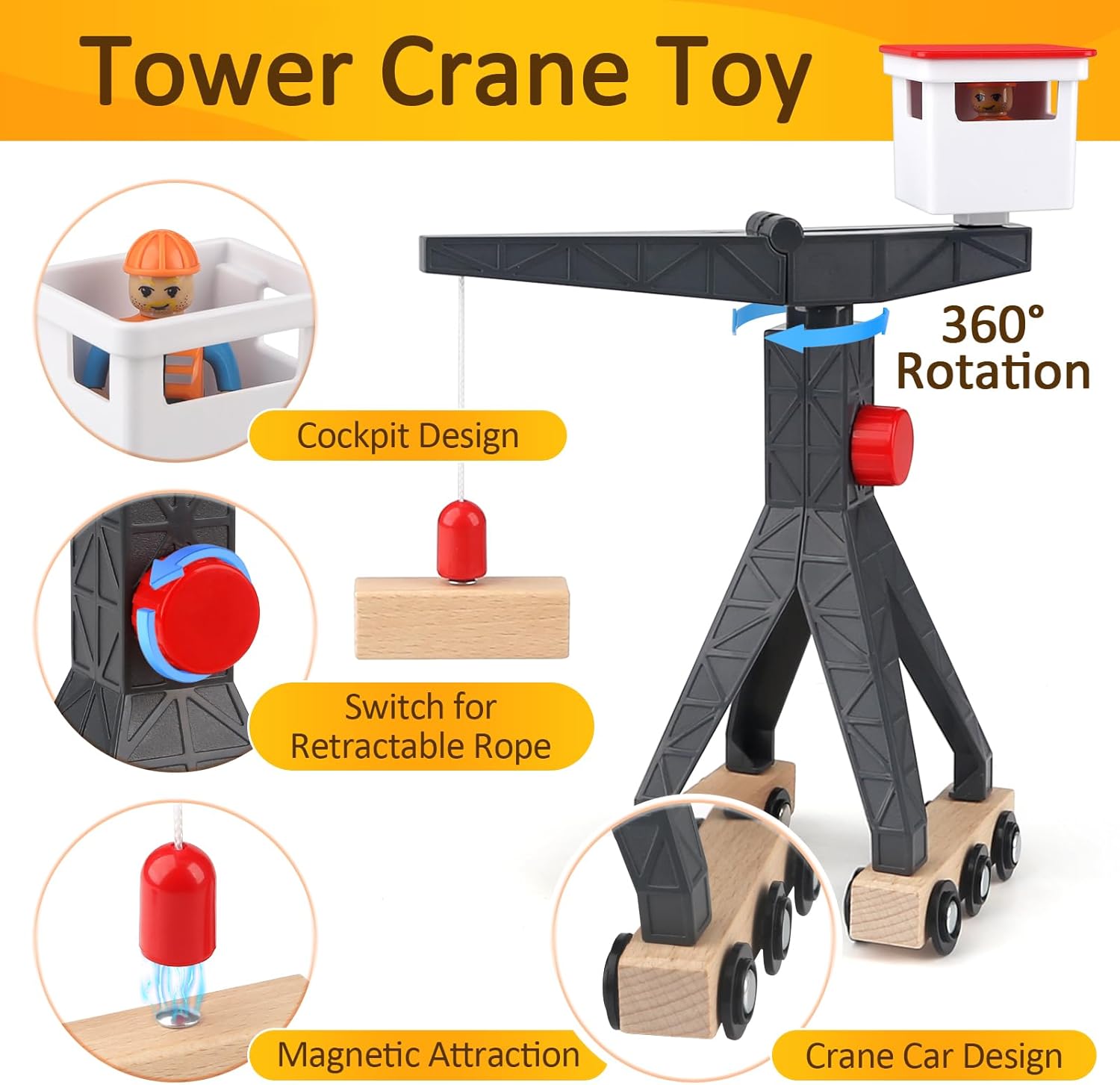 Vanplay Construction Site Vehicles Children's Crane Toy Wooden Toy Construction Site Toy from 3 Years Boy with Tower Crane Excavator Crane Truck Dump Truck Road Roller Gift 3 4 5 Years Boy – Bild 2