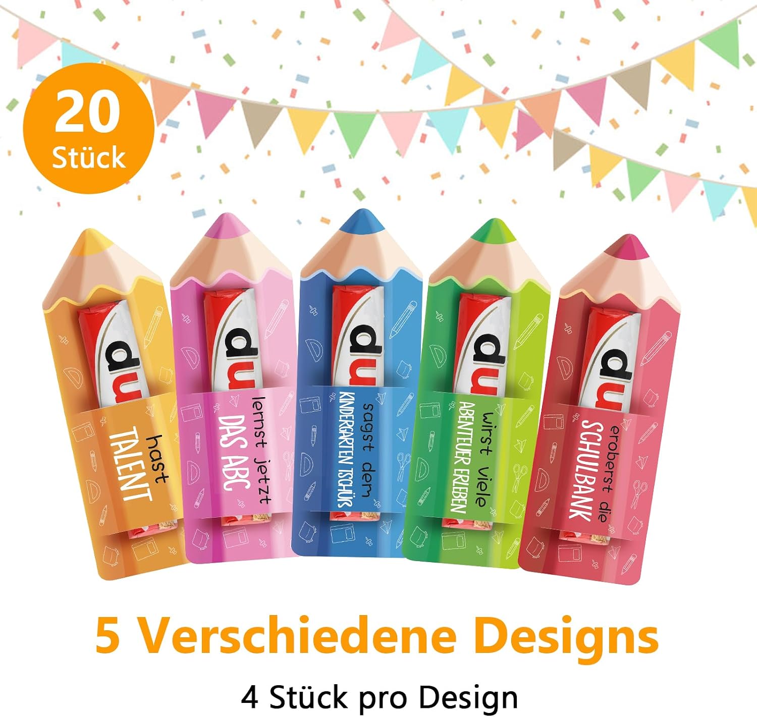 Pack of 20 School Gift Packaging, Chocolate Bar Banderole in Pen Design, Chocolate Courage Gifts Packaging for Children, Teachers, Parents (without Chocolate) – Bild 2