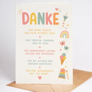 Lovely Cards Thank You Educator – Loving Thank You Card for Nursery Farewell – For Patience, Listening, Playing & Discovering – Gift from Children Including Envelope – Gift Teacher Thank You