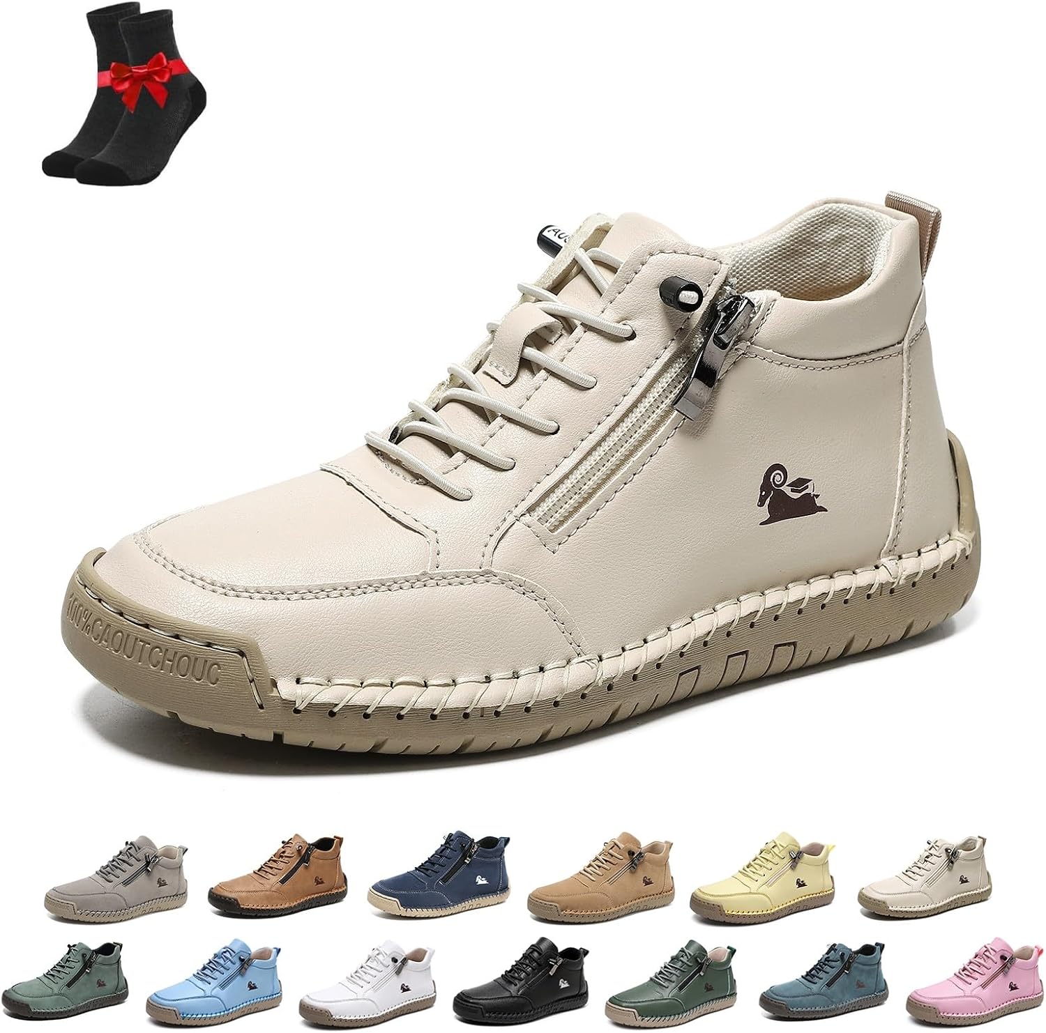Handmade Orthopaedic Comfortable Women's Shoes Made of Leather, Unisex Leather Trainers with Side Zip, Flat Shoes, Soft Orthopaedic Slip-on Trainers