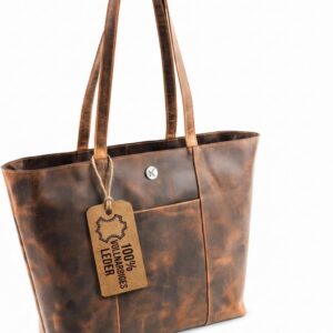 moonster Women’s Handbag Tote Bag 100% Natural Leather – Durable Buffalo Leather Bag – Leather Shopper Women’s Large with Polycotton Lining & Brass Fittings – Leather Bag Women’s Shopper