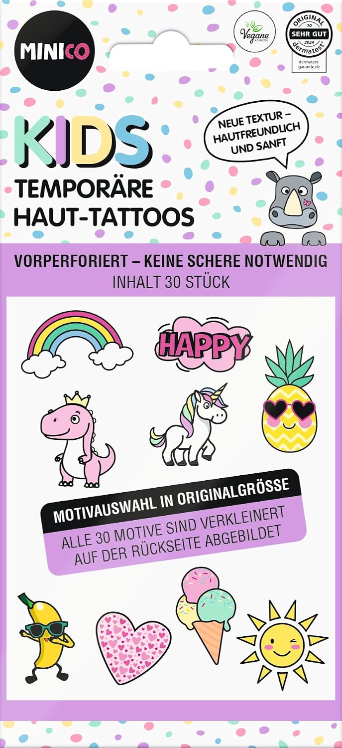 Premium Children's Tattoo Set, Dermatest® October 2024, Temporary, Perforated, Skin-Friendly, Easily Removable, for Girls and Boys, 30 Designs – Bild 7