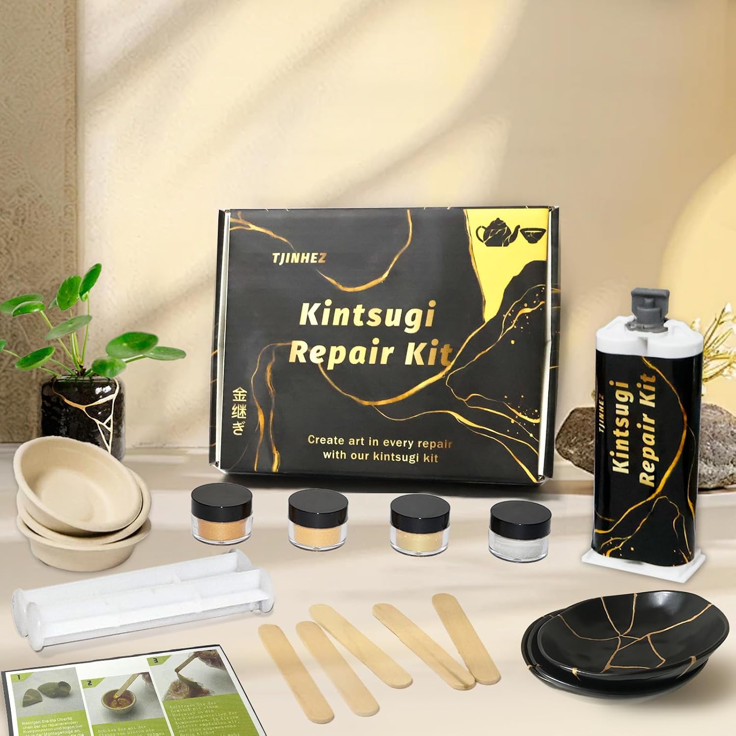 Kintsugi Repair Set - Food-Grade Porcelain Glue & Ceramic Repair Kit in Gold - Gold Glue for Ceramics, Porcelain, Glass, Jade & Sculptures - Japanese Kintsugi Art for Breakage Points – Bild 8