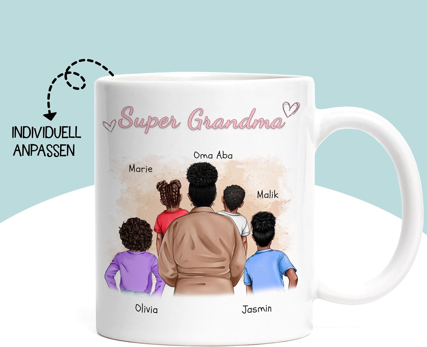 Kiddle-Design Grandma Mug Personalised 4 Grandchildren Mother's Day Gift Birthday Gift – Gift Grandma with Granddaughter Grandson – Best Grandma in the World – Bild 2