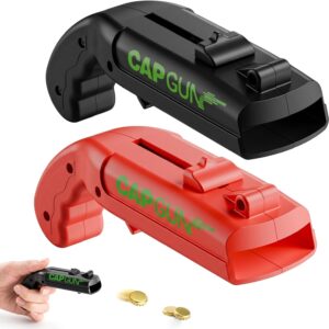 Capgun Bottle Opener Set of 2 – Pistol Bottle Opener with Shooting Function up to 5 m – Funny Beer Opener Bottle Cap Launcher – Party Toy Gift for Men – Bar Accessories Household