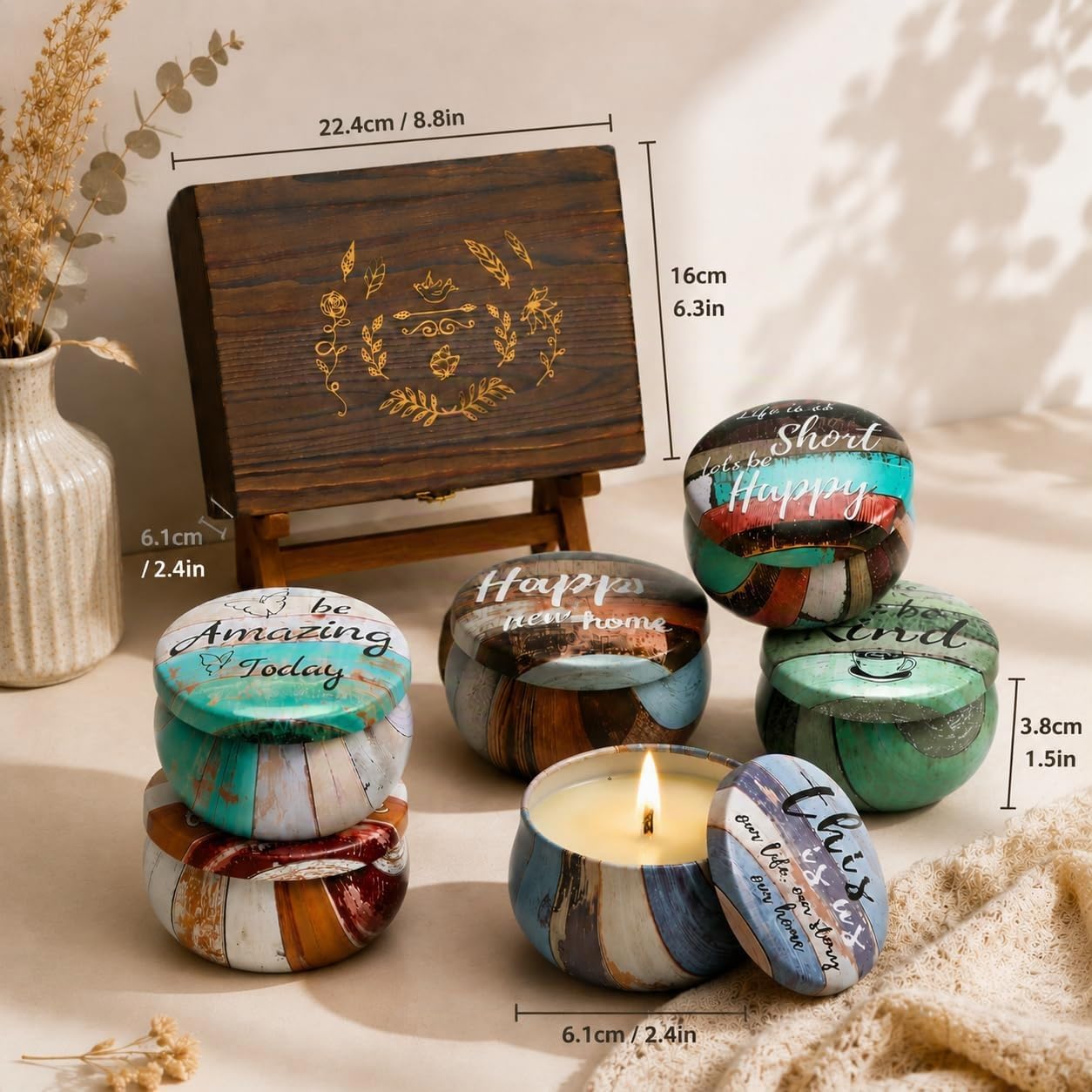 Gifts for Women Scented Candles Set with Decorative Wooden Box Set of 6 Candles with Sayings Natural Soy Wax Candle for Birthday Gift Set for Men and Women – Bild 8
