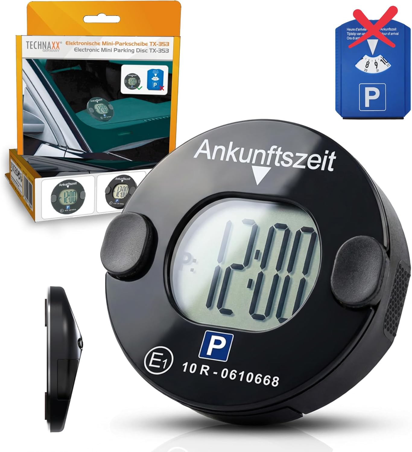 Technaxx Electronic Parking Disc with Motion Sensor - Automatic Digital Parking Meter with Magnetic Attachment, KBA Approved, Long Battery Life & Automatic Summer/Winter Time - TX-353