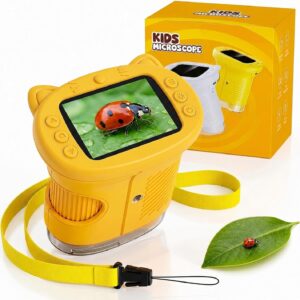 Microscope for Children, Digital 4K Pocket Microscope with 2.4 Inch IPS Display, 1000X Magnification, Electronic Magnifying Glass, 8 LED Photo Video, Mint Toy, Birthday Gift, Boys Girls, 3-12