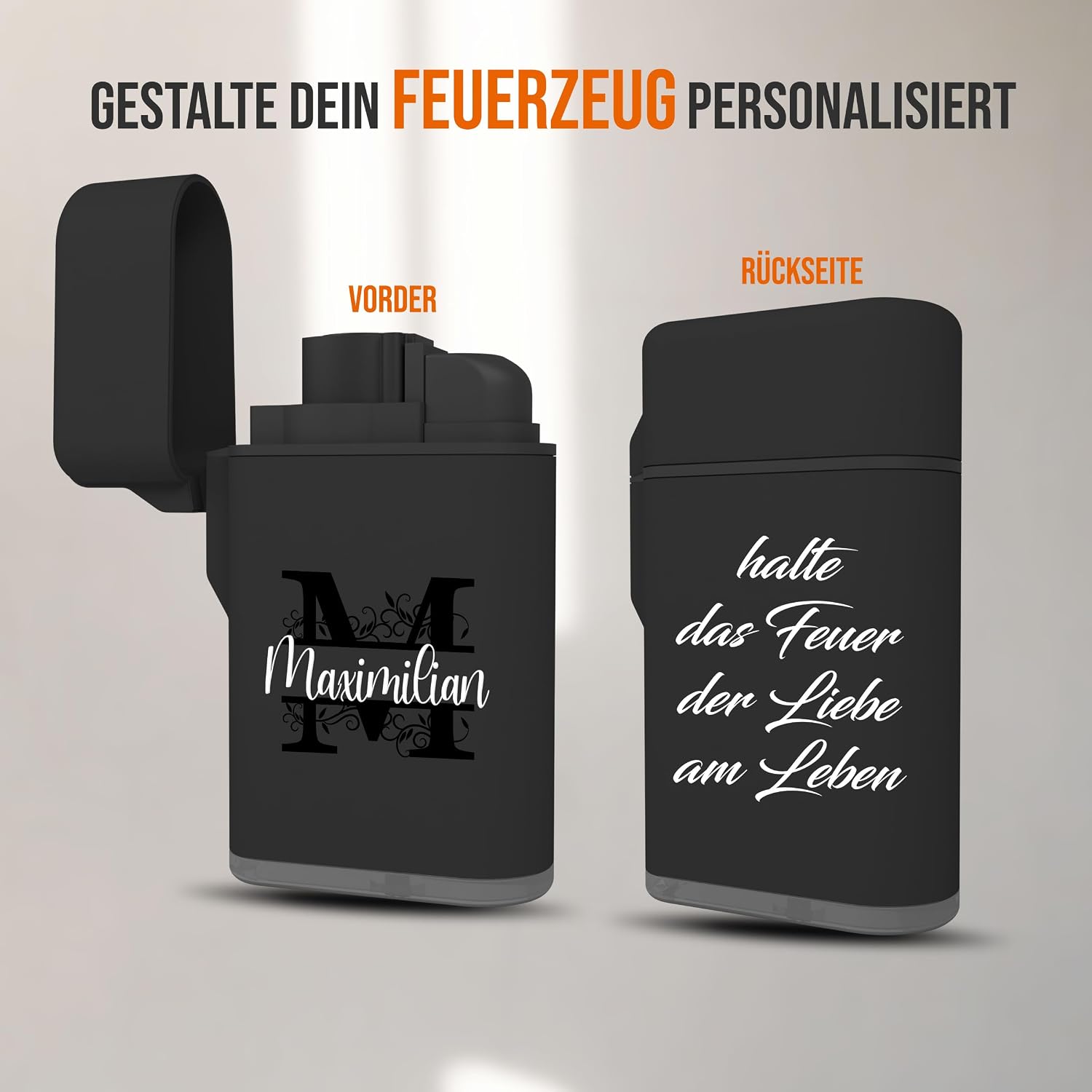 Meinearmbänder Personalised Lighter with Initials - High Quality UV Print on Storm Proof Lighter - Durable, Refillable & Windproof - Ideal Gift Idea for Men on Father's Day – Bild 2
