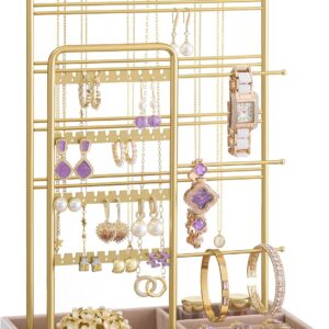 SONGMICS Jewellery Display Stand Metal Frame Velvet Jewellery Tray for