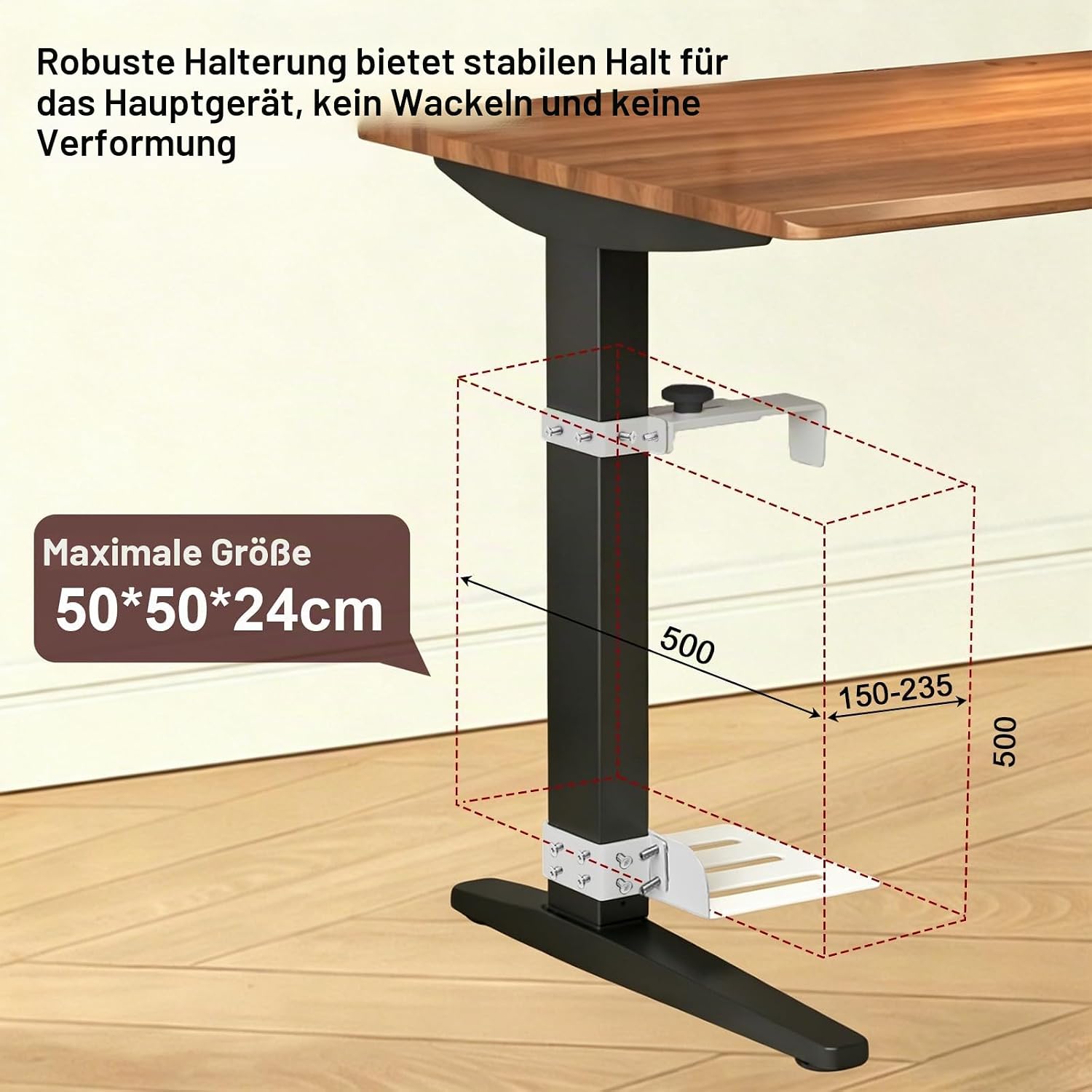 PC Holder Under Desk, White, PC Holder Desk, No Drilling, 20 kg (44 lbs) Load Capacity, Height & Width Adjustable, PC Table Mount (Table Leg 80 x 50 mm) for Most Computer Desks – Bild 4