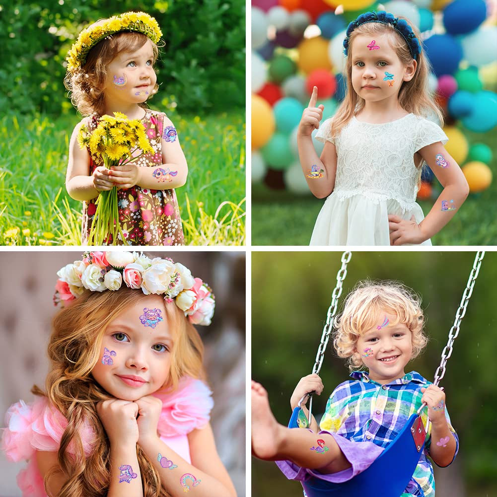 AOOWU Glitter Tattoo Set Children, 10 Sheets Unicorn Glitter Tattoos Girls, Waterproof Children's Tattoo Stickers Boy, Temporary Children's Tattoos for Party Decoration Gifts Party Bags Children's Birthday Party – Bild 5