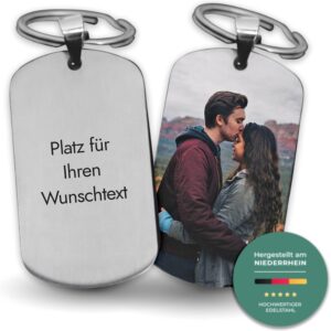 LAUBLUST Personalisierter Schlüsselanhänger mit Foto & Wunschtext inkl. Geschenkbox | Edelstahl – Personalisiertes Geschenk zum Geburtstag, Vatertag & Muttertag für Familie, Freunde & Hundebesitzer