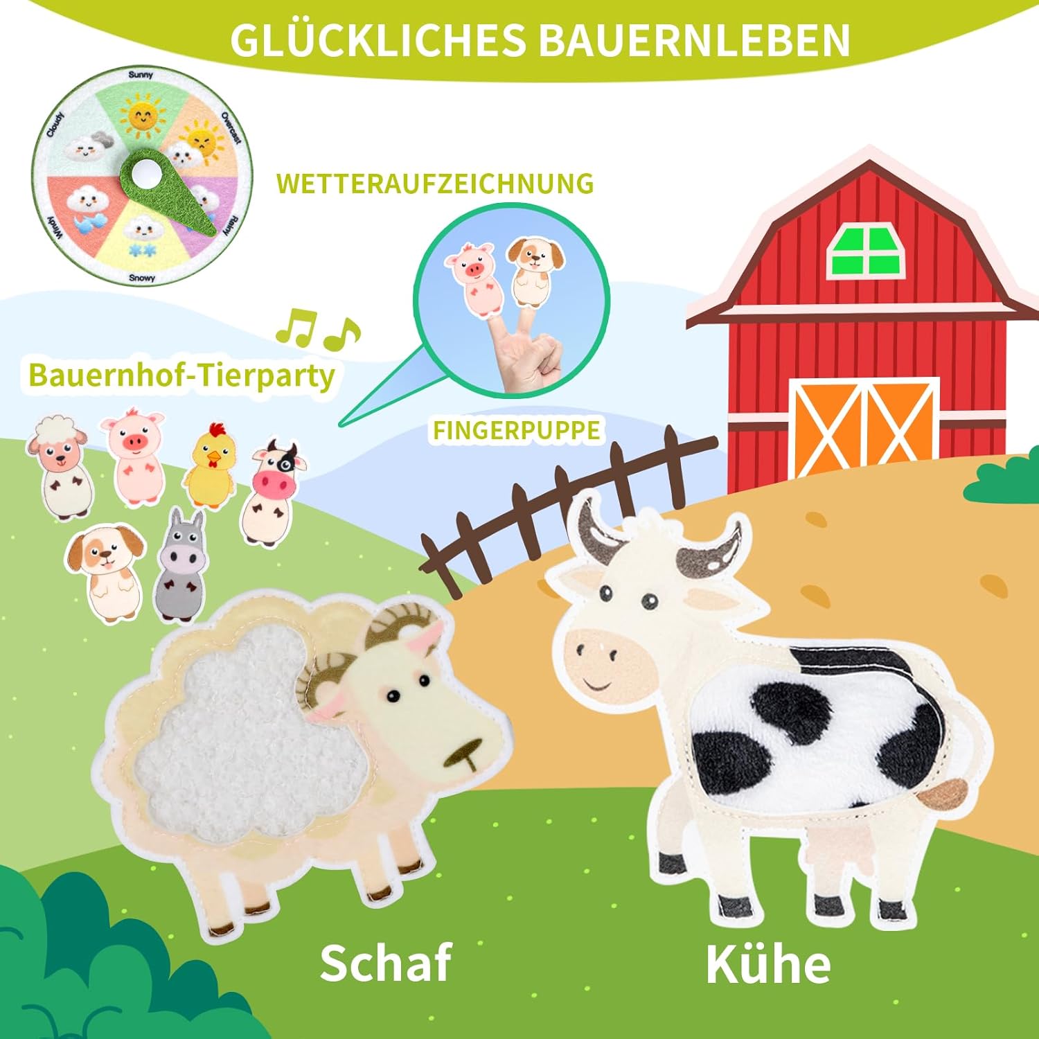 Quanquer Montessori Busy Board German Toy from 1 2 3 4 Years - Farm Book for Early Education Car & Plane Drives - Birthday Holiday Easter Children's Day Gifts for Toddlers – Bild 4