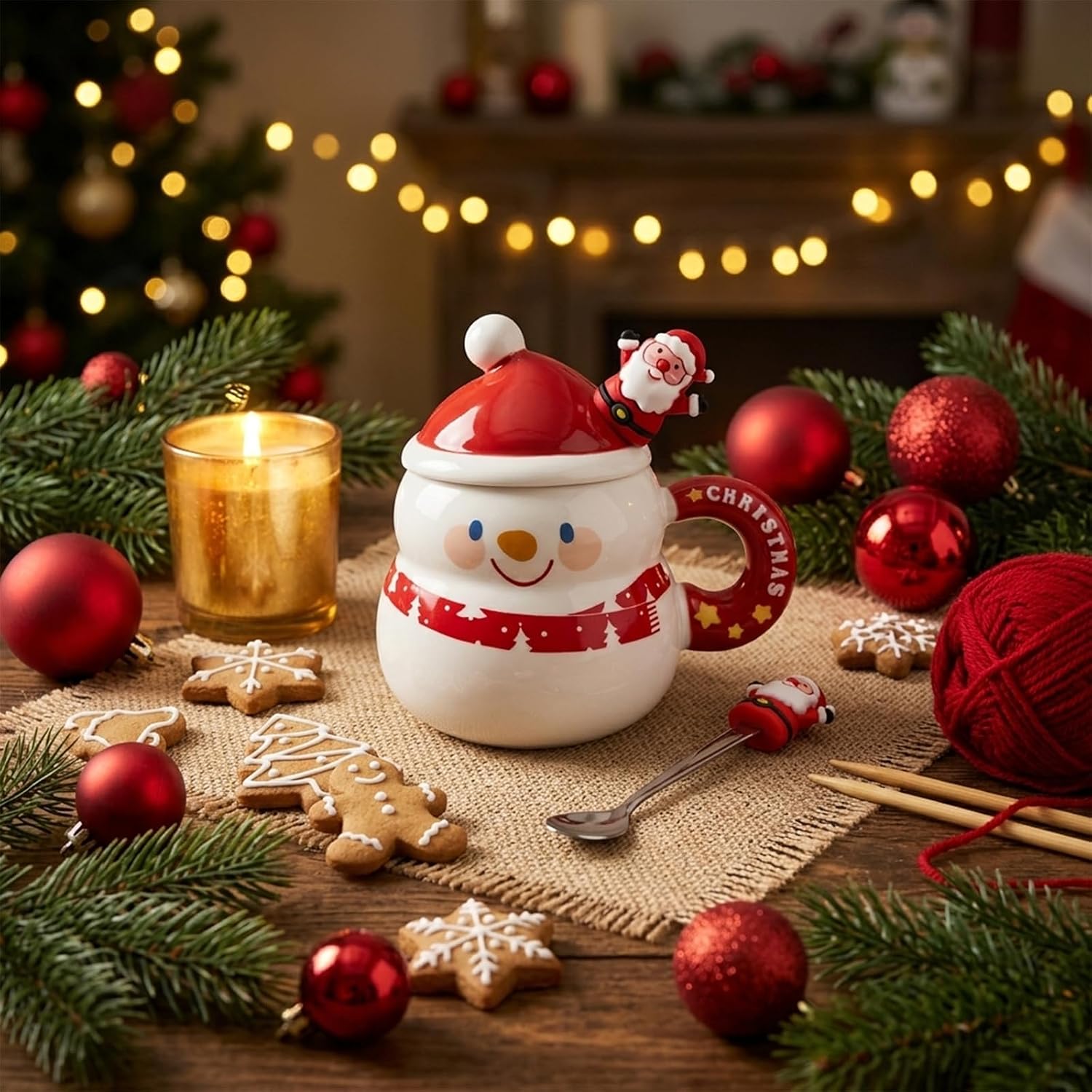 Christmas Mugs 360 ml Ceramic Snowman with Spoon Christmas Cups Box – Bild 4