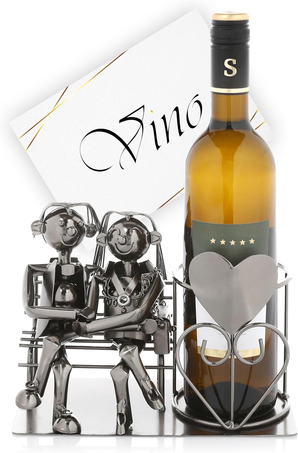 Nordstern Metal Bottle Holder for Lovers - Wedding Gift Wine Bottle Holder Couple - Gift for Wedding, Silver Wedding or Gold Anniversary