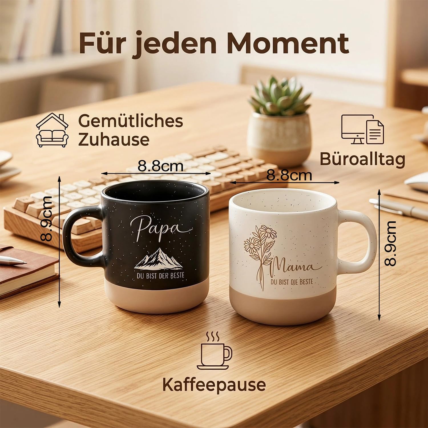 Mama & Dad Coffee Cups Set, Black and White Pair of Mugs, Gifts for Shwangership, Announcement, Baby Shower, Valentine's Day, Anniversary, Expectant Parents, 360 ml, Women & Men, Ceramic – Bild 4