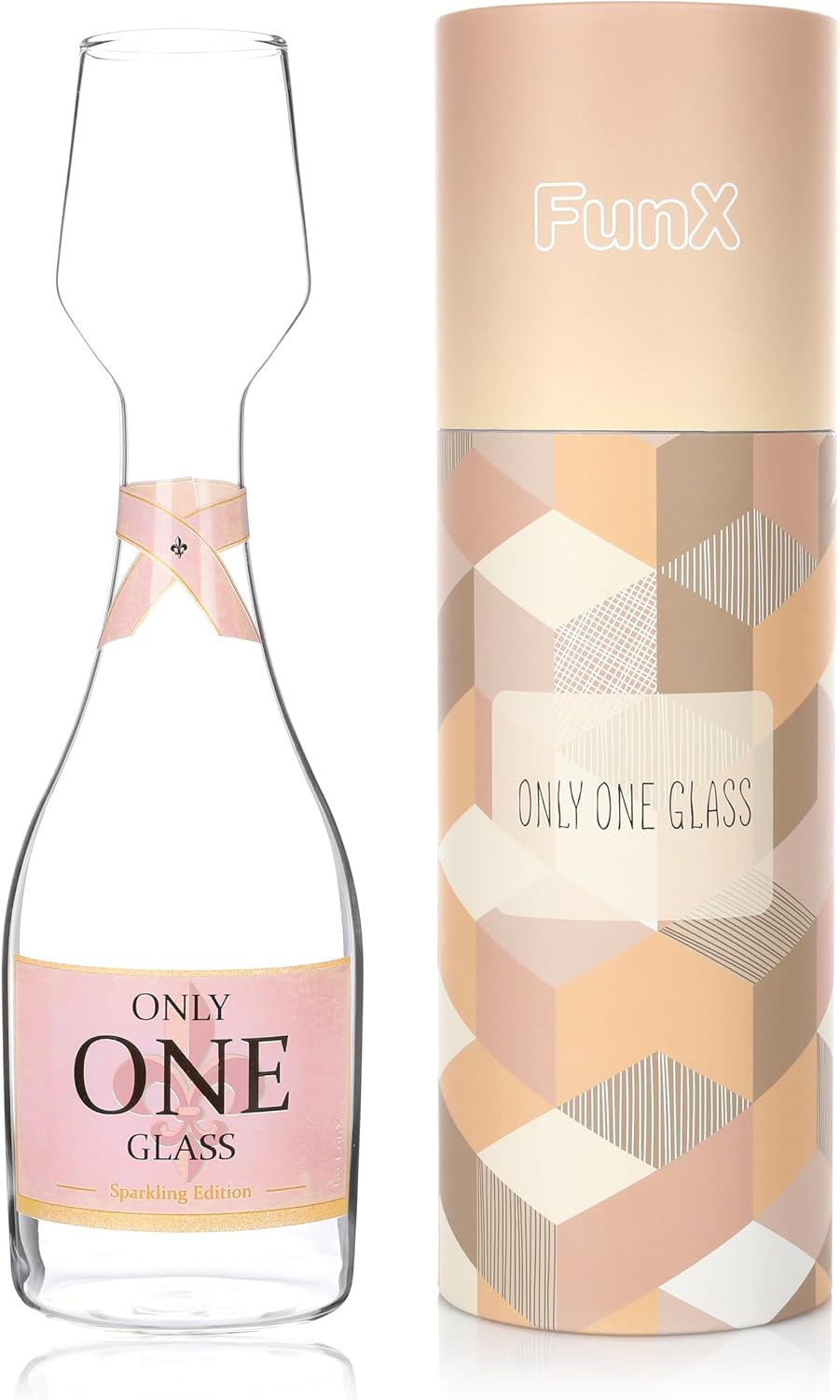 FunX Champagne Glass Bottle 750 ml Only One Glass - Gifts for Women for Birthday - Funny Birthday Gift for Mum, Girlfriend and Sister