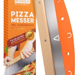 Pizza Mondo® Pizza cutter – professional pizza knife (pizza cutter) more effective than pizza roller, premium pizza knife made of stainless steel, 32 cm with wooden handle, fast and even cutting