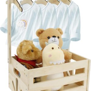 Wooden Box for Baby Shower, Baby Basket with Handle, Wooden Baby Gift Basket, for Baby Shower Boxes, Laundry Basket, Children, Baby Shower Gift, with 5 Hangers (Style 1)