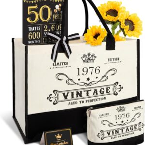 50th Birthday Gift for Women Vintage 1976 Tote Bag Makeup Bag