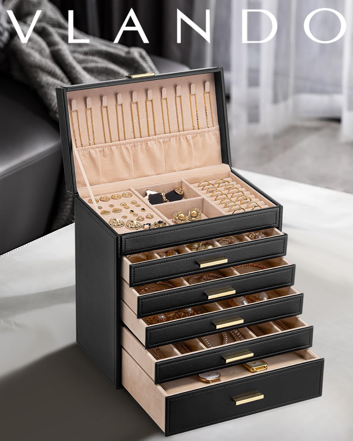 Vlando Jewellery Box Large Jewellery Storage with 6 Levels, Room Decoration – Bild 8