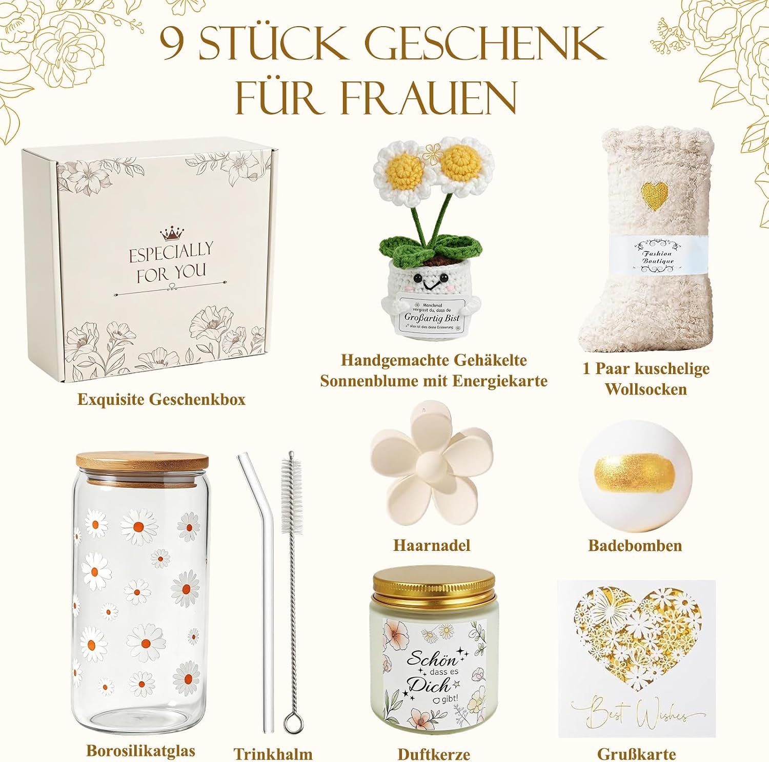 Gifts for Women, Girlfriend, Positive Potato Gift Set, Drinking Glasses, Birthday Gift for Women, Mum, Sister, Colleague, Wellness Relaxation Gift with Scented Candle – Bild 2