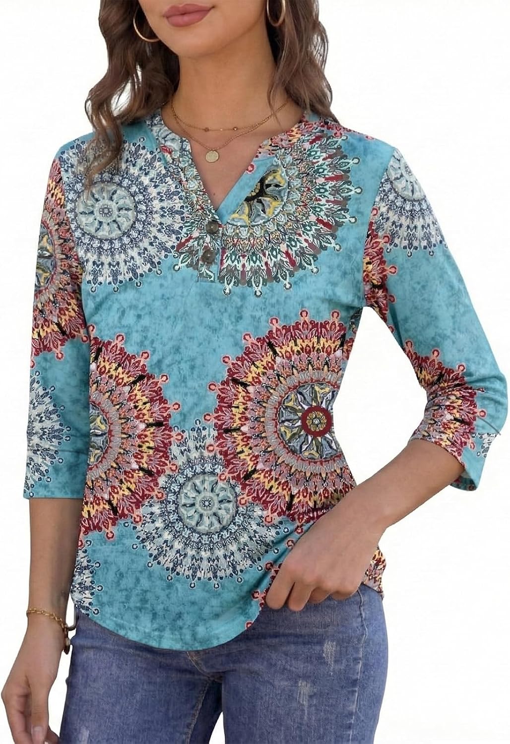 Cuptacc Women's Summer V-Neck 3/4 Sleeve Top Elegant Business – Bild 2