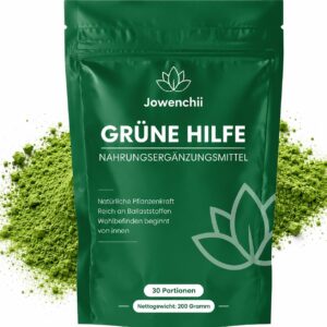 Green Superfood Powder 200 g - Vegetable Superfood Blend with Barley Grass, Spirulina, Matcha, Chlorella, Wild Blueberry & Inulin - Green Drink with Apple Flavour, Vegan & No Added Sugar