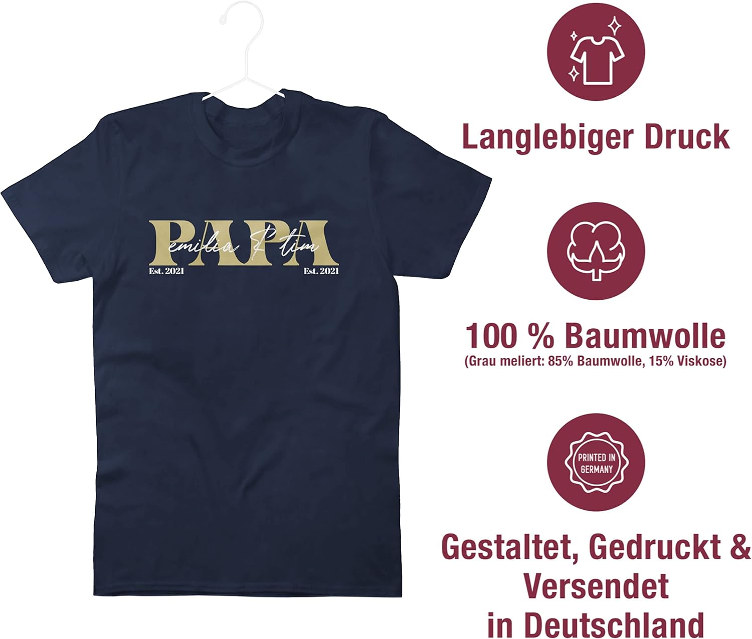 Geschenk mit Namen personalisiert by Shirtracer - Men's T-Shirt for Father's Day - Dad Gift with Name Children Date Birth Year I Christmas I Birthday – Bild 4
