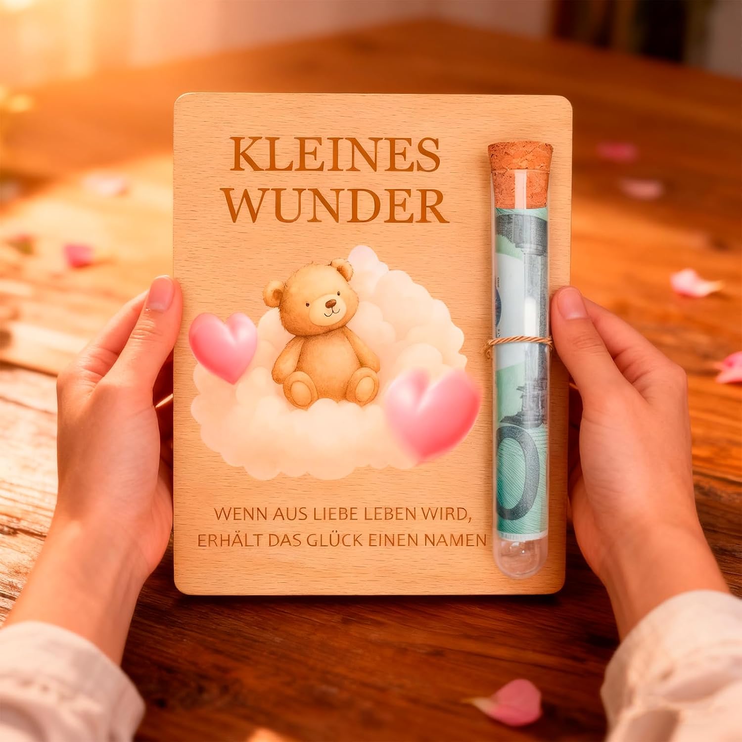 Generisch Personalised Gifts Baby, Baby Gift Girl, Newborn Gift, Wooden with Test Tube and Card, Creative DIY Set for Newborn Birth Boy Girl with Rainbow Motif – Bild 5