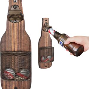 Magnetic Bottle Opener Wall, Bottle Opener Wall, Wall Bottle Opener with Collection Container, Beer Opener Wall with Bottle Caps Collector, Beer Gifts for Outdoor, Bar, Kitchen, Patio