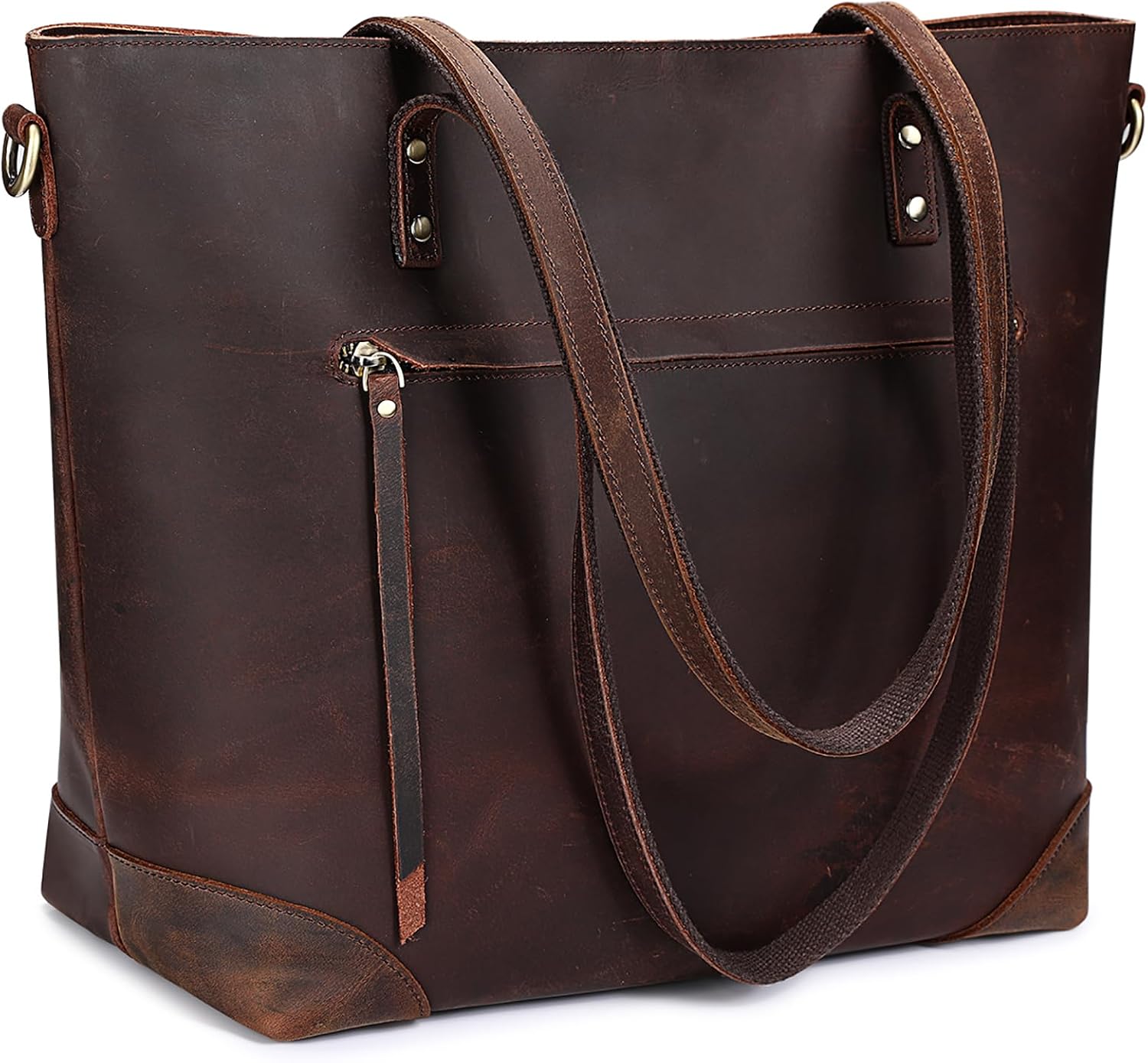 S-ZONE Women's Shoulder Bag Vintage 3-Way Genuine Leather Laptop Bag Travel Bag Work Bag Purse Handbag Messenger Bag