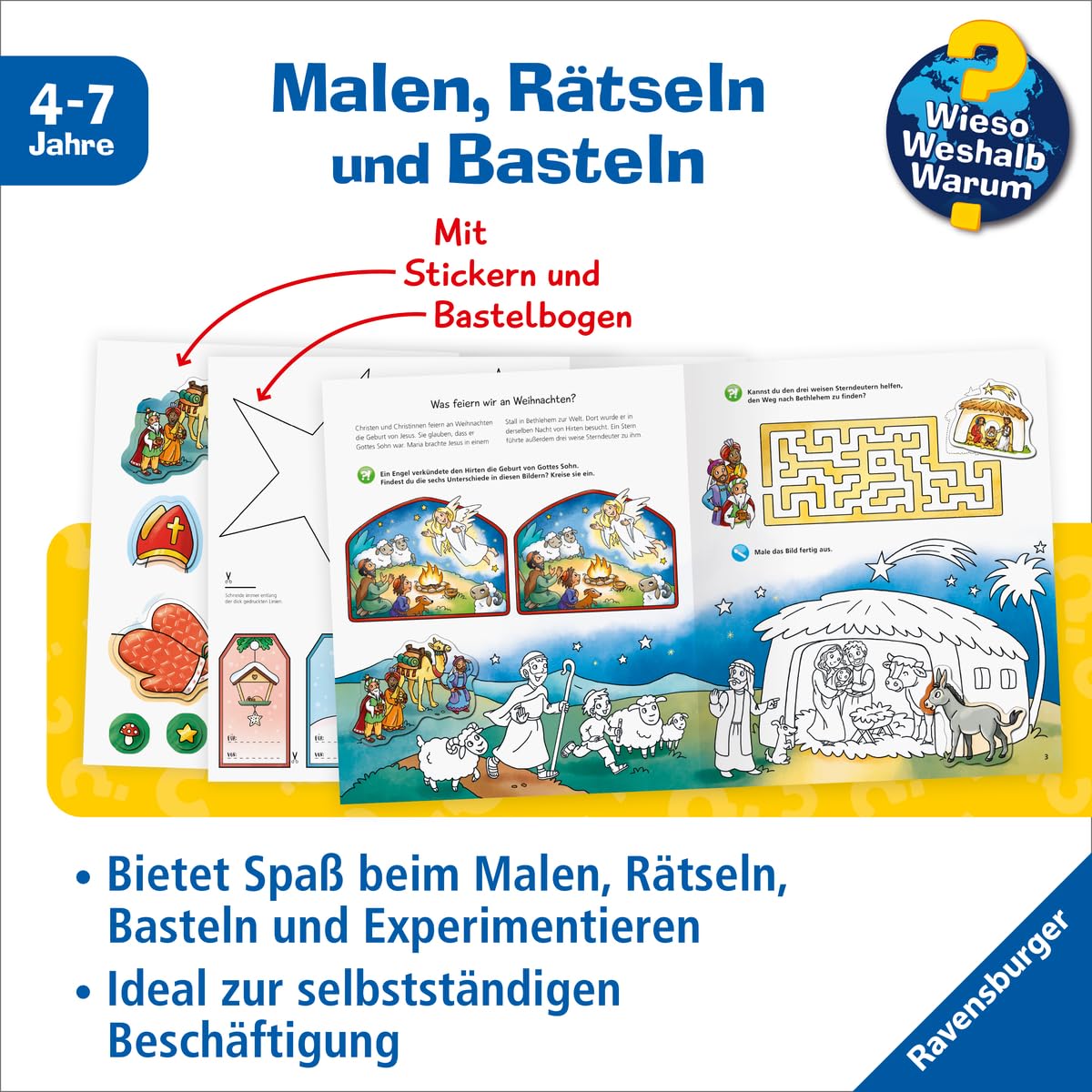 Wieso? Weshalb? Warum? aktiv-Heft - Weihnachten (Malen, rätseln, basteln ab 4 Jahre - mit Stickern und Bastelbogen) – Bild 3