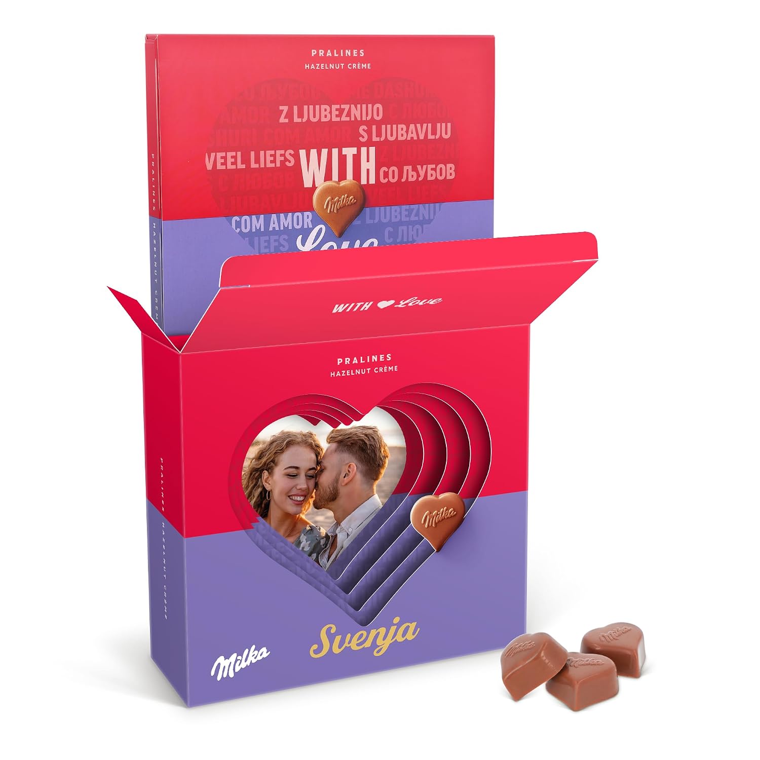 Milka Hearts in 3D - Gift Box Personalised with Photo - Heart-Shaped Chocolates with Hazelnut - Nougat Cream Filling (110 g) – Bild 2
