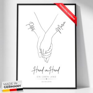 Gentle North Personalised Wedding Gift - Hand in Hand a Lifetime Poster with Name & Date - Wedding Gift for Bride and Groom - Personalised Wedding Gifts for Couples