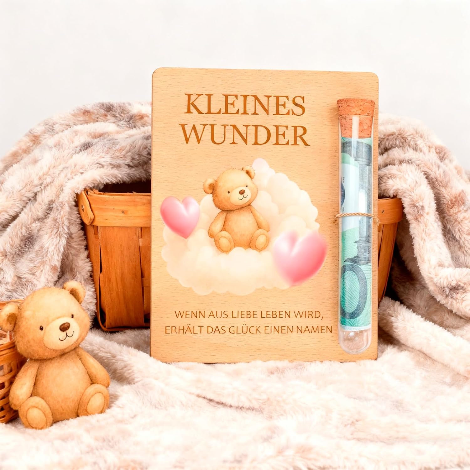 Generisch Personalised Gifts Baby, Baby Gift Girl, Newborn Gift, Wooden with Test Tube and Card, Creative DIY Set for Newborn Birth Boy Girl with Rainbow Motif – Bild 6