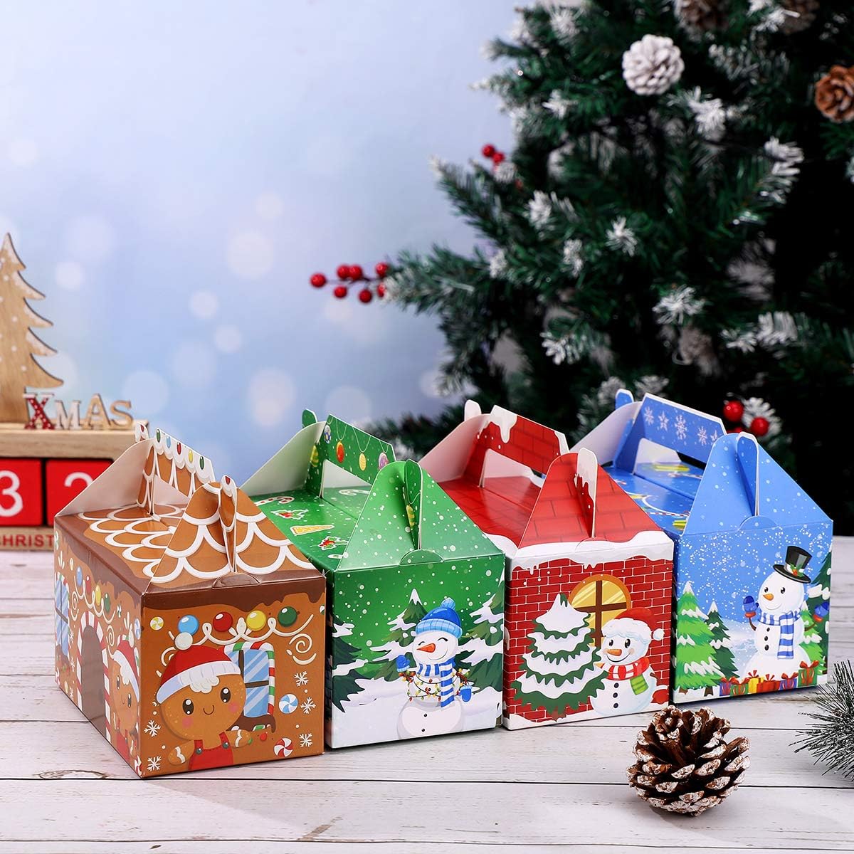 HEMOTON Christmas Party Gift Boxes 3D Christmas House Cardboard Gift Box Cardboard Gift Box Candy Goodie Cookie Box for Holiday Treats 15.5 x 9 x 9 cm – Bild 3
