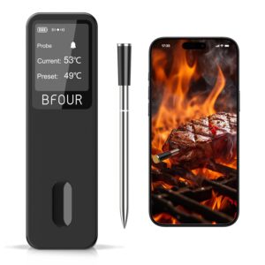 BFOUR BF-30 PRO Meat Thermometer Wireless Bluetooth Grill Thermometer with App Connection, LCD Display, IP67 Waterproof, Roasting Thermometer for BBQ, Oven, Grill, Kitchen