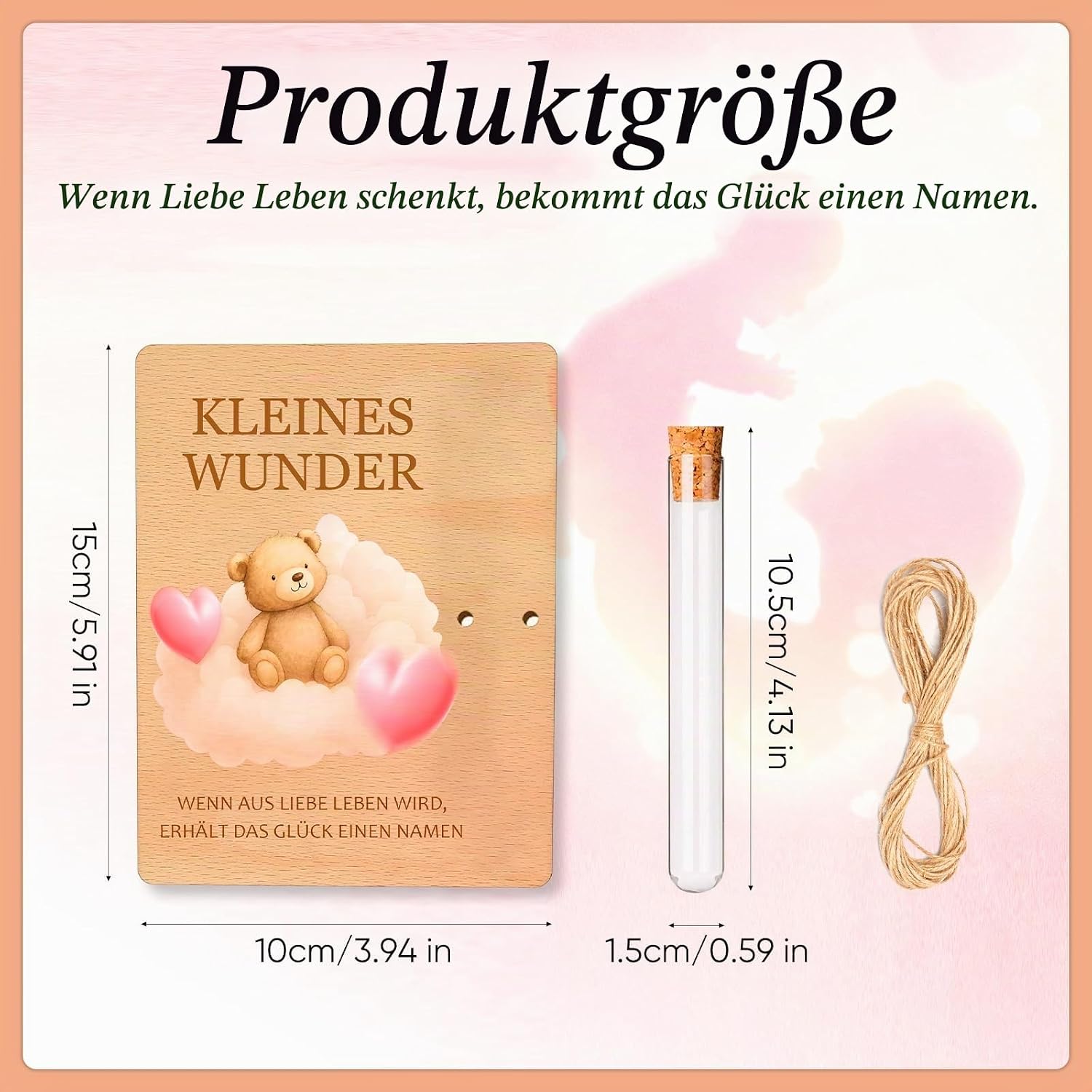 Generisch Personalised Gifts Baby, Baby Gift Girl, Newborn Gift, Wooden with Test Tube and Card, Creative DIY Set for Newborn Birth Boy Girl with Rainbow Motif – Bild 2