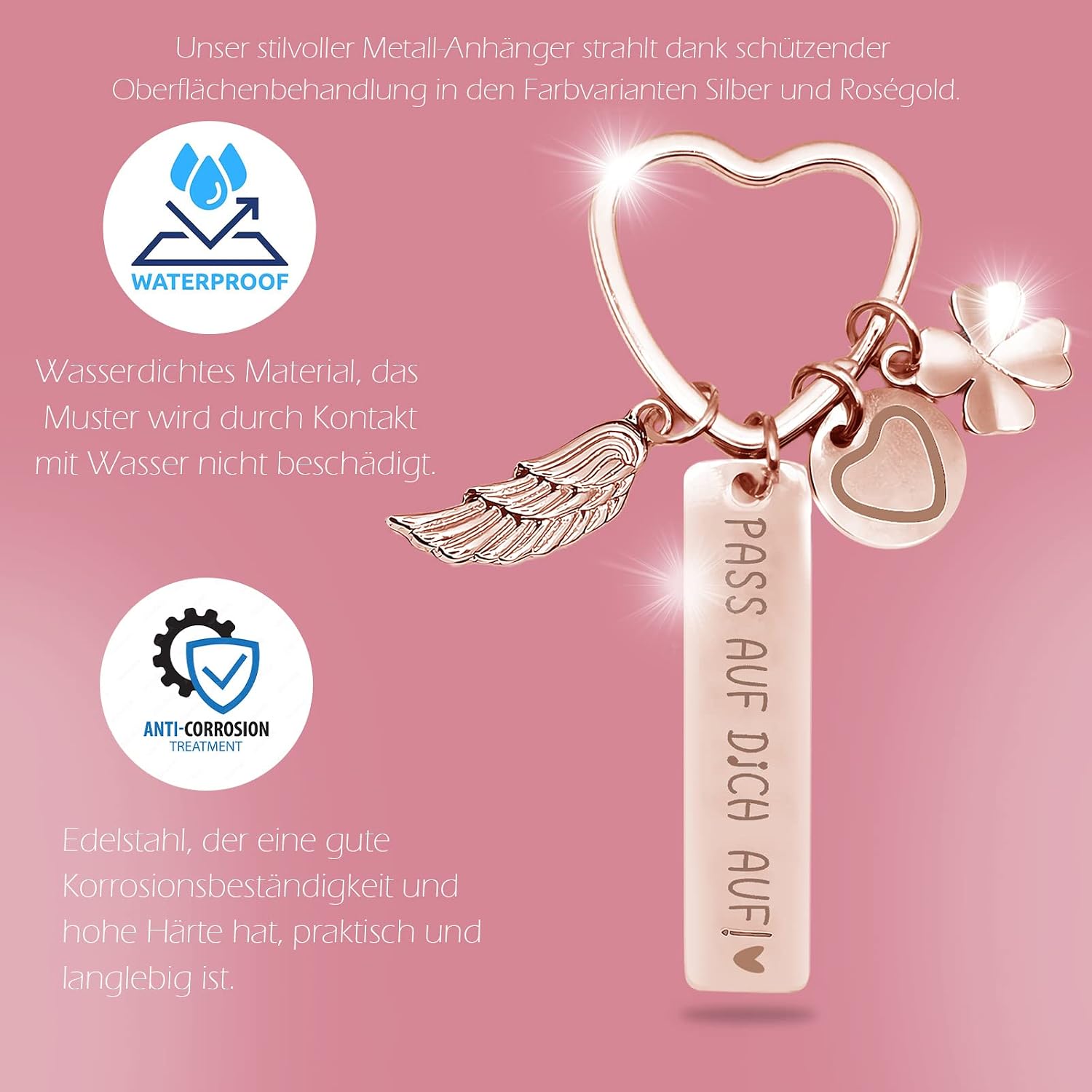 Sugeru® Heart Keyring, Engraved Font, Protective, Car Key Guardian Angel, Personalised Gifts for Driving, Gift for Licence, Birthday, Christmas, for Women, Girlfriends, Mums, Daughters – Bild 4