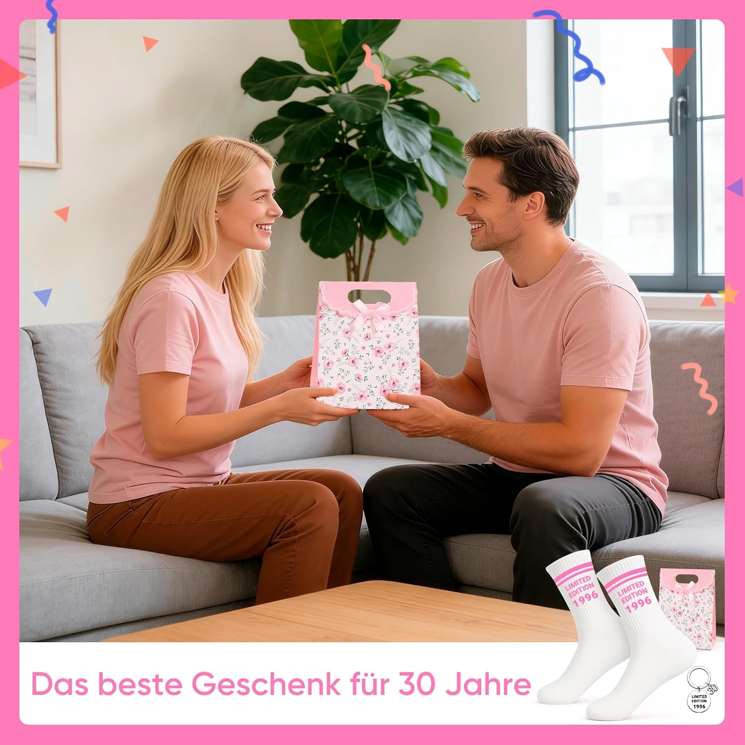 Scinzene Gift 30th Birthday Woman Set - Limited Edition 1996 100% Cotton Socks (36-44) with Keyring & Gift Bag For 30th Birthday Women, 30th Birthday Women Gift Idea – Bild 7