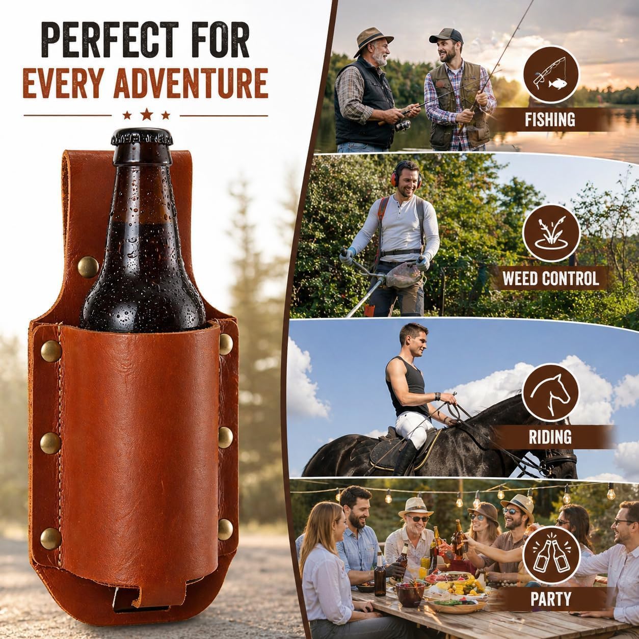 Beer Belt Beer Holder, Leather Bottle Holder Belt Beer Bottle Holder Beer Holster, Beer Gifts for Men Father's Day Christmas Beer Drinker Lovers Beer Accessories for Travel – Bild 4