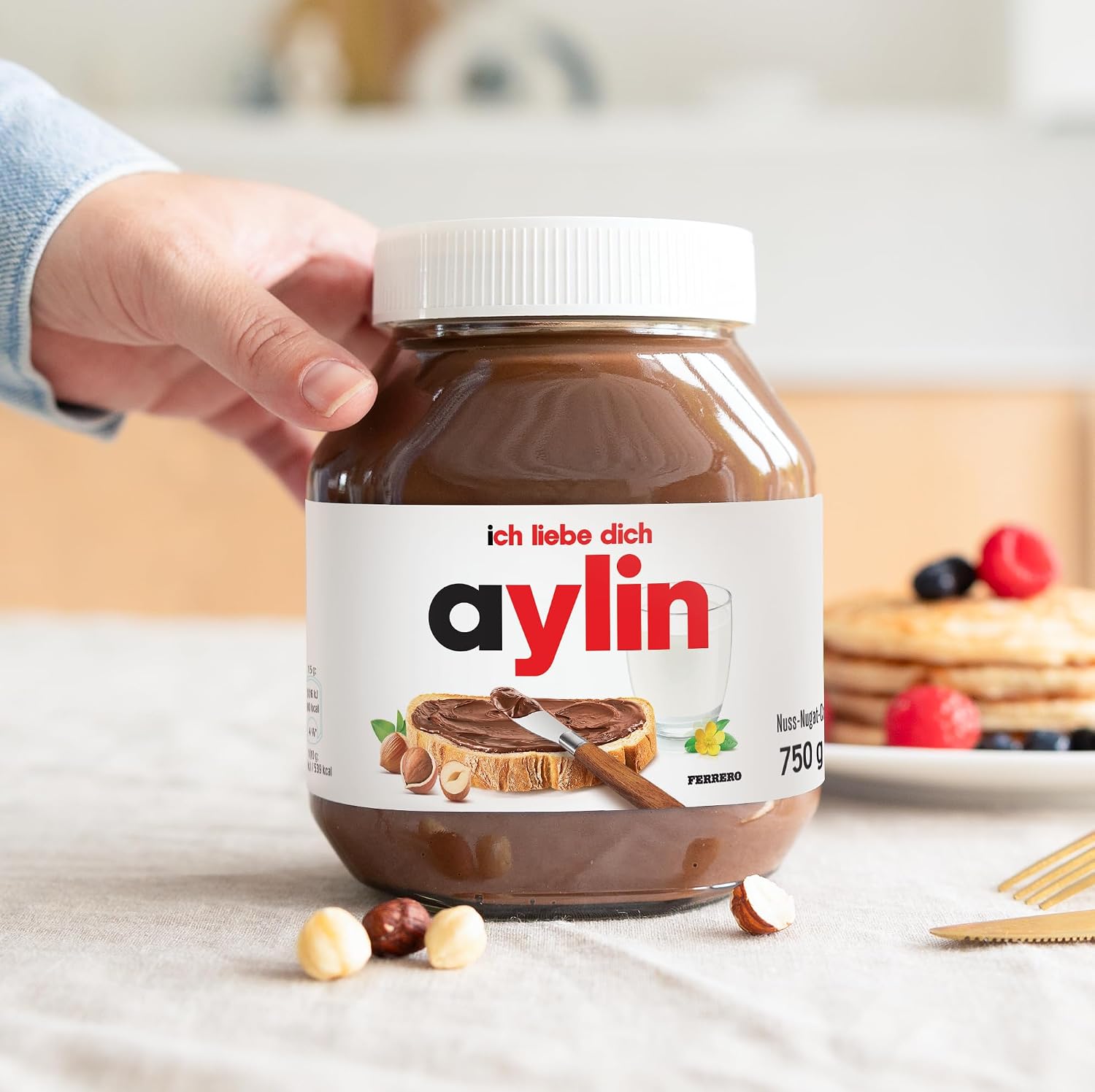 Personalised Nutella Glass - The Highlight for the Breakfast Table Birthday Gift for Men & Women (750 g, Personalised Label)