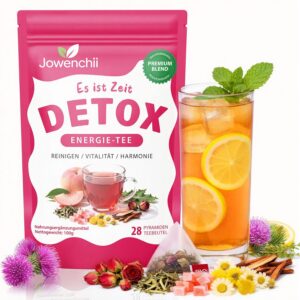 Detox Tea for Weight Loss & Liver Function - 28 Days Herbal Tea with Milk Thistle, Dandelion, Ginseng, Ginger - Supports Digestion, Abdominal Feeling, Metabolism & Wellbeing during Menopause
