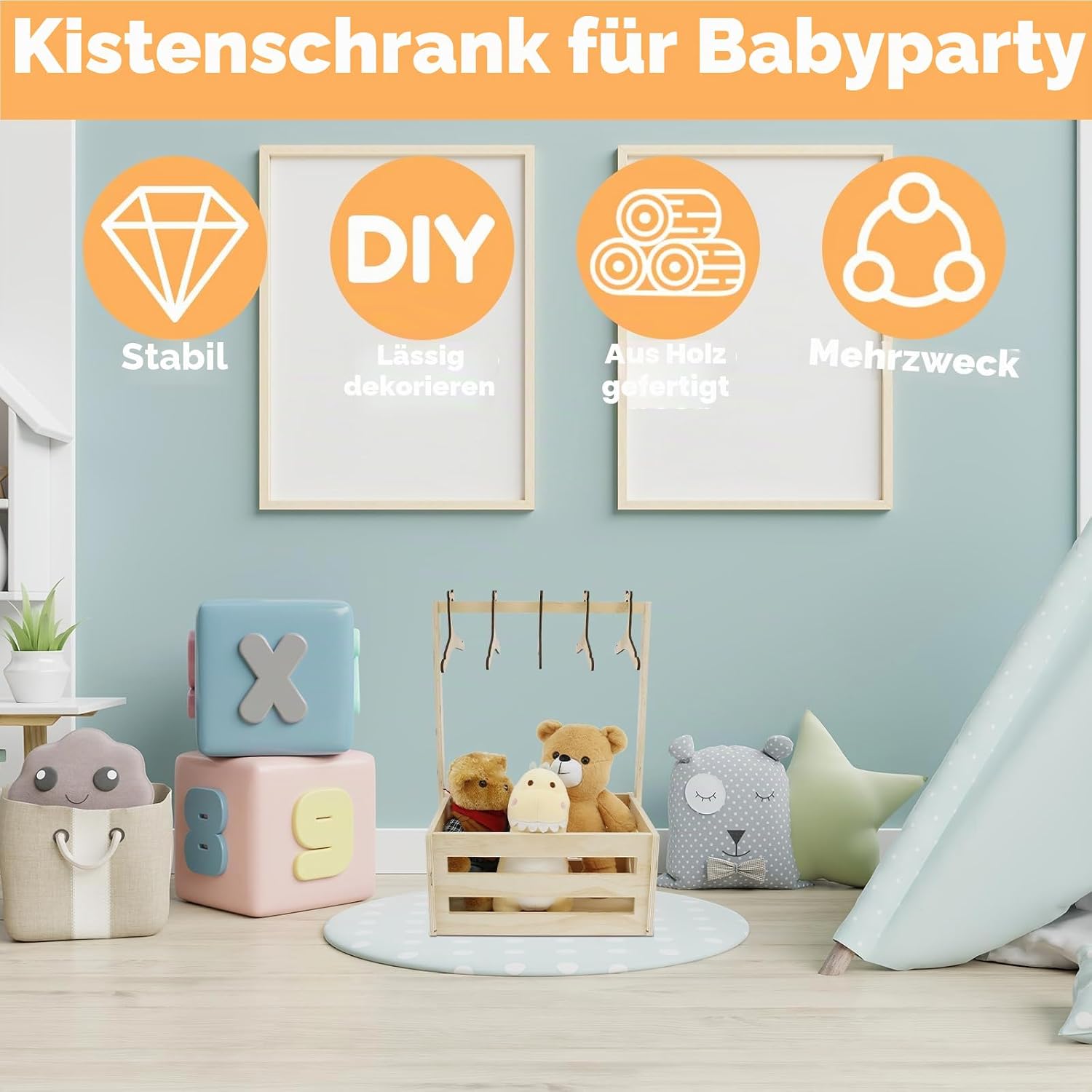 Baby Basket Gift with Handle Wooden Baby Shower Cabinet 41 x 30 x 20 cm Multi-Purpose Baby Storage Box Baby Basket Newborn for Birthdays Baby Showers Christmas New Parents – Bild 2
