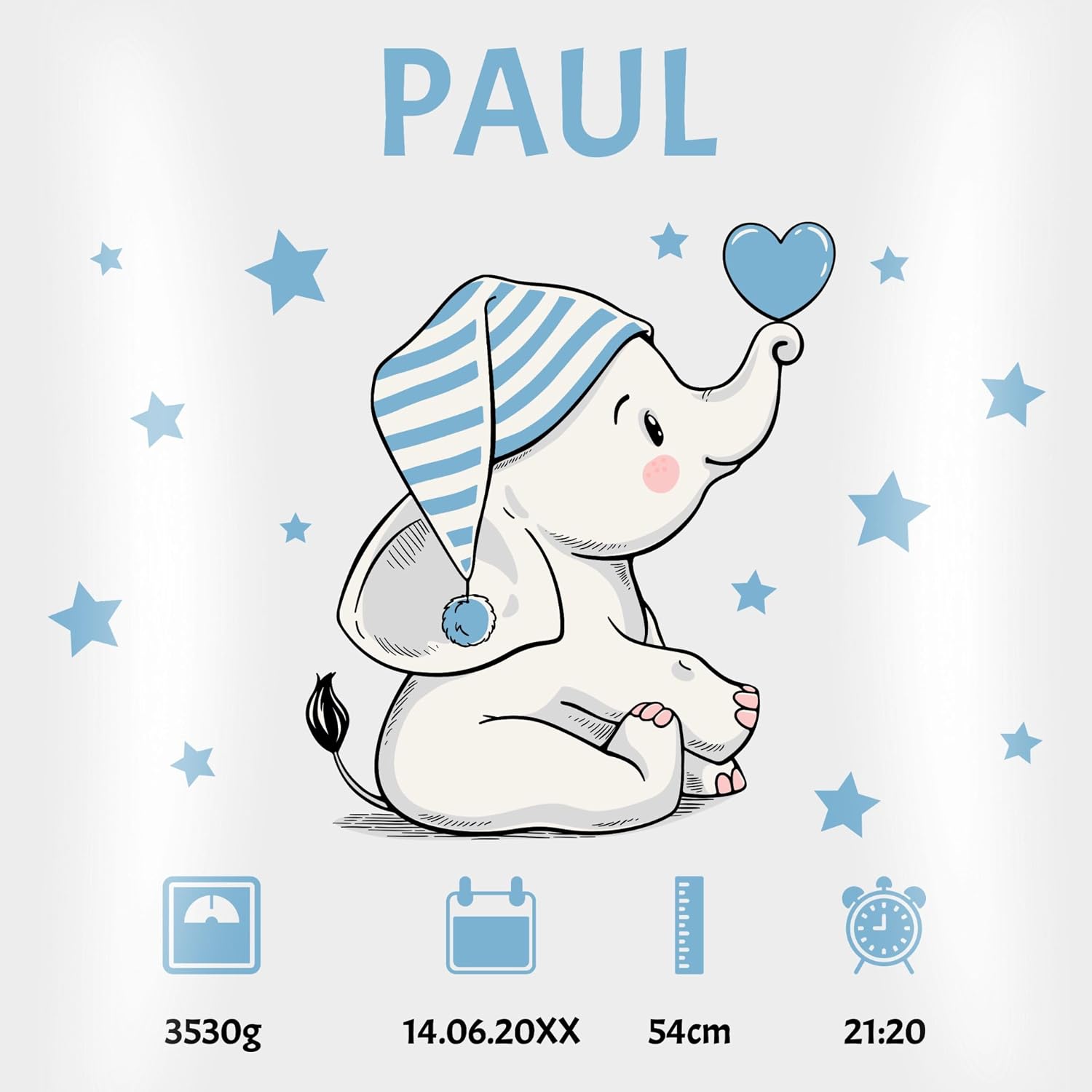 Cushion 40 x 40 cm Decorative Cushion - Elephant Birth Data with Name Personalised I Gift for Birth - 40 x 40 cm - White - Personalised Baby Gift Birth Gift and Weight – Bild 2