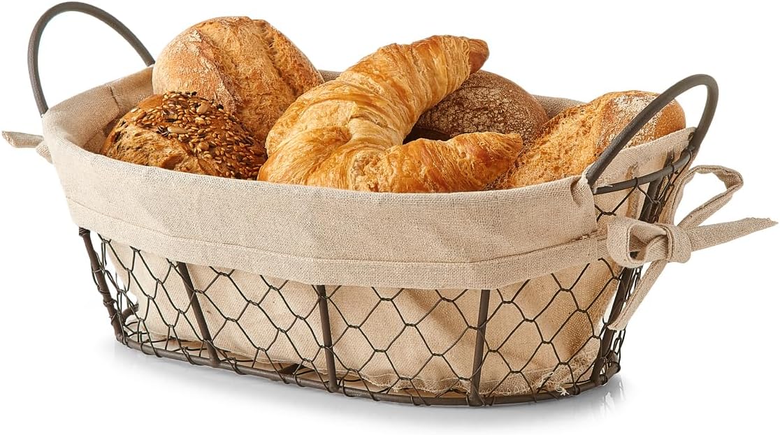 Bread Basket / Fruit Basket with Washable Fabric Insert 30 x 21 x 11 cm